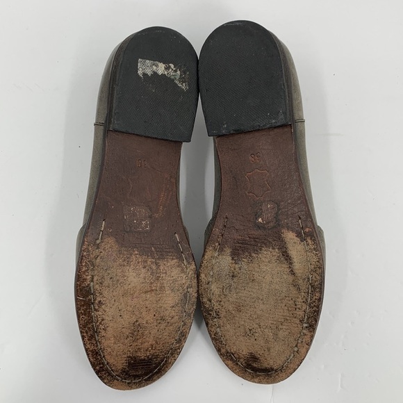 Free People leather distressed gray taupe loafers shoes slip-on woven flat 38 7 - Picture 6 of 6
